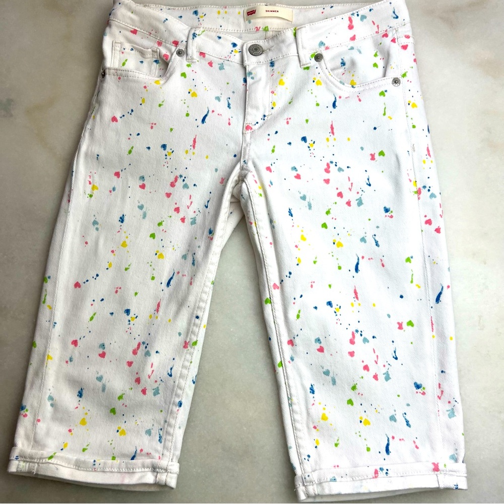 Levi’s Girl’s Jean Short White Denim Paint Splatter